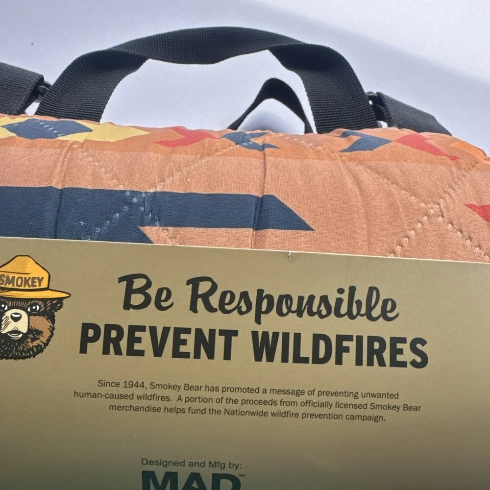 Smokey The Bear Packable Picnic Blanket Southwest 70x70 Roll Up Strap NEW